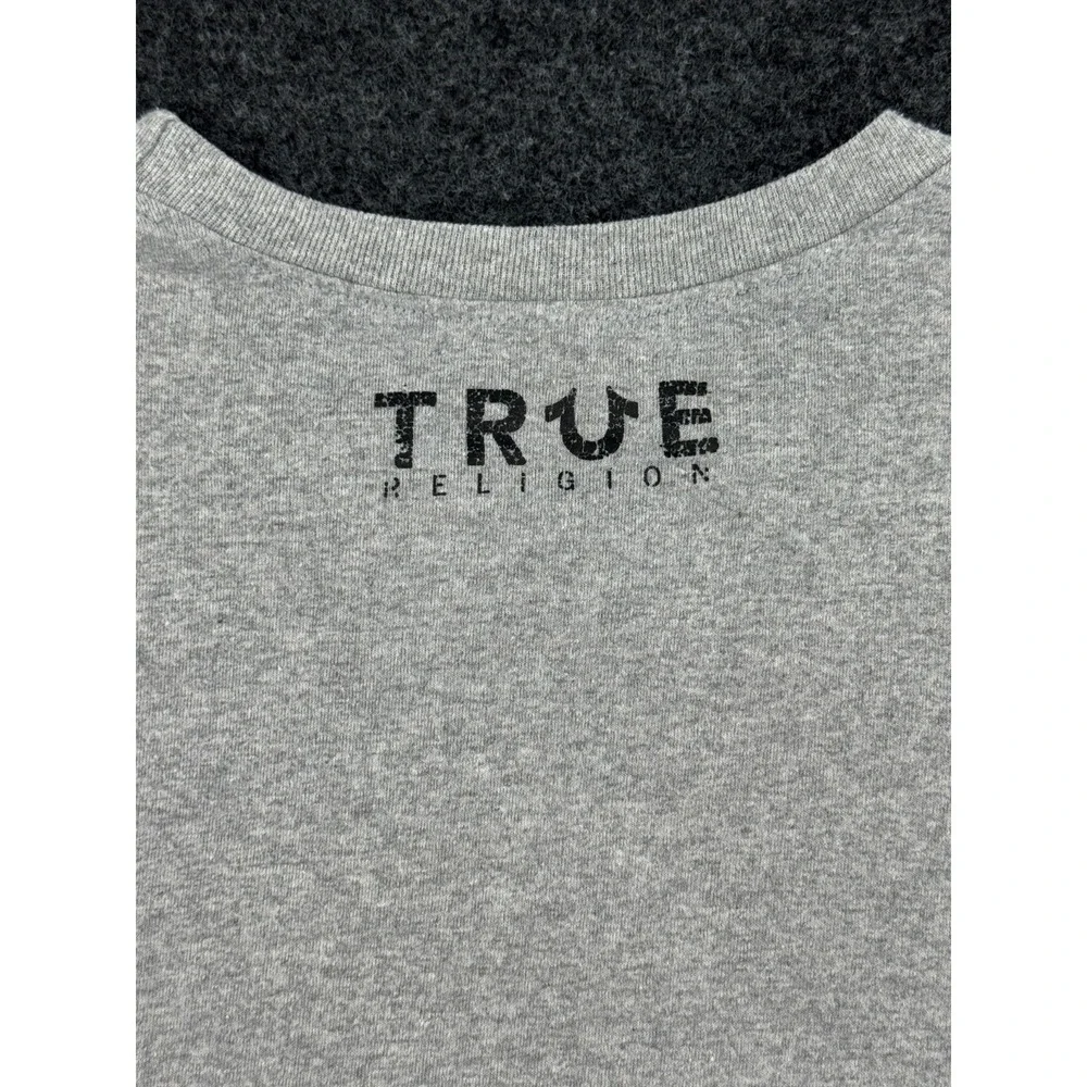 True Religion T Shirt Mens Large Heather Gray Cotton Logo Crew Neck Classic